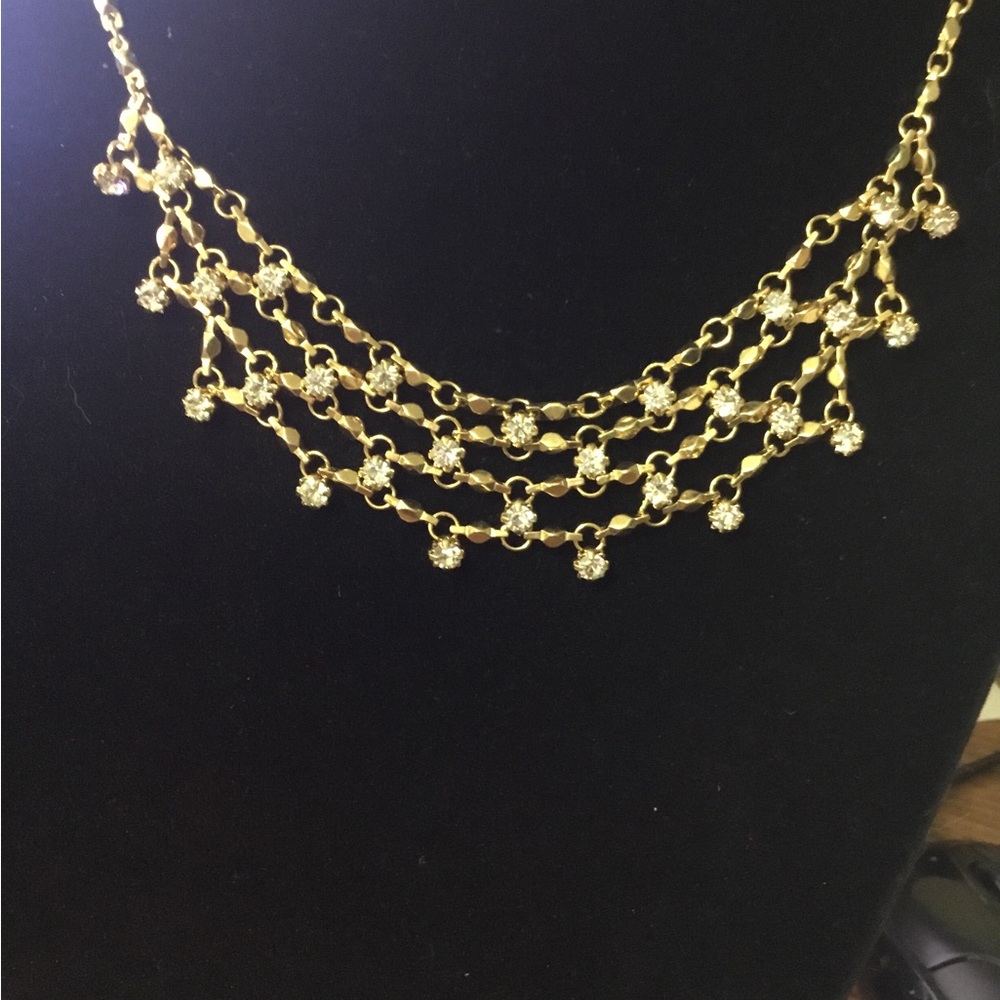 S67 Premier Designs Gold Tone Necklace with Rhinestone Accents